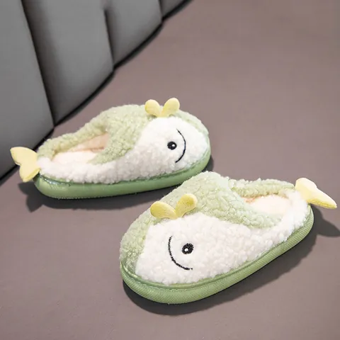 Children's Shark Cartoon Cotton Slippers Winter Warm Plush Indoor Slippers For Boys Girls Non-slip Soft Sole Home Shoes