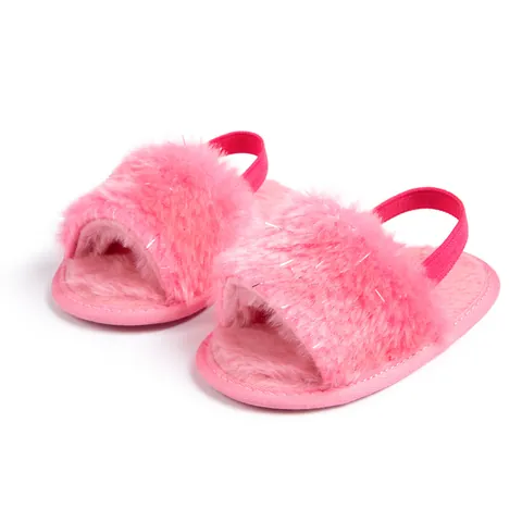 Baby Faux Fur Sandals Soft Sole Infant Prewalker Shoes Toddler Elastic Back Strap First Walkers Newborn Fluffy Slides Shoes