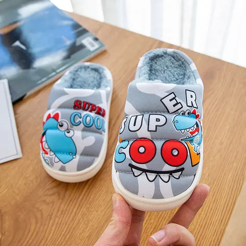 Kinder Winter Cartoon Dinosaurier Baumwoll Hausschuhe Warm Plüschfutter Rutschfeste Indoor Hausschuhe Für Jungen Mädchen