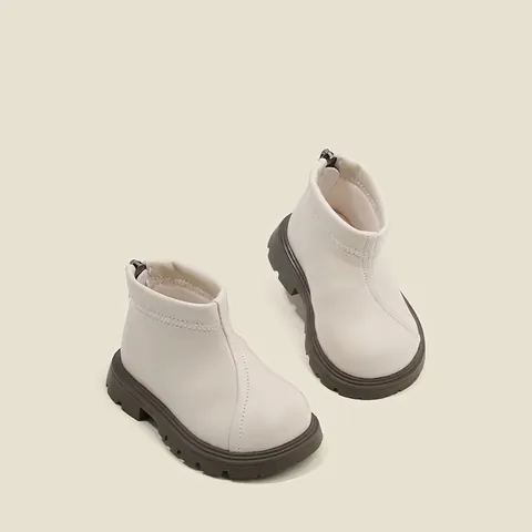 Koreaanse Stijl Kinderen Martin Boots Voor Peuters Jongens Meisjes Antislip Zachte Zool Ritssluiting Achterkant Synthetisch Leer Babyschoenen