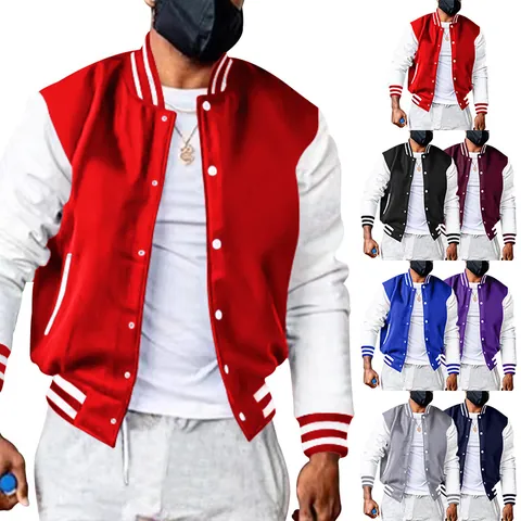 Chaqueta de Béisbol Casual con Bloque de Color para Hombre Otoño Invierno Forro Polar Cuello Alto Manga Larga Abrigo de Abrigo