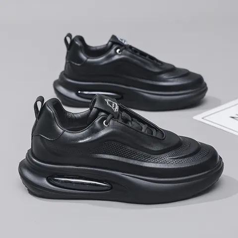 2023 New Genuine Leather Men Dad Shoes Breathable Trendy Thick Sole Height Increasing Sneakers Men Casual Sports Shoes