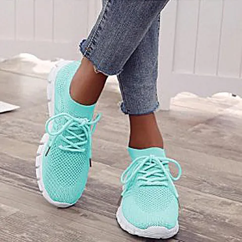 Women's Casual Fly-knit Mesh Breathable Sneakers Lightweight Lace-up Running Shoes Spring Summer Outdoor Walking Sport Shoes