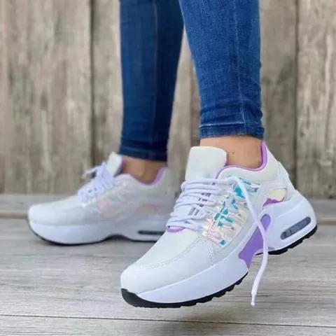 Women's Platform Wedge Sneakers Breathable Mesh Lace Up Round Toe Sports Casual Shoes Solid Color Height Increasing Footwear