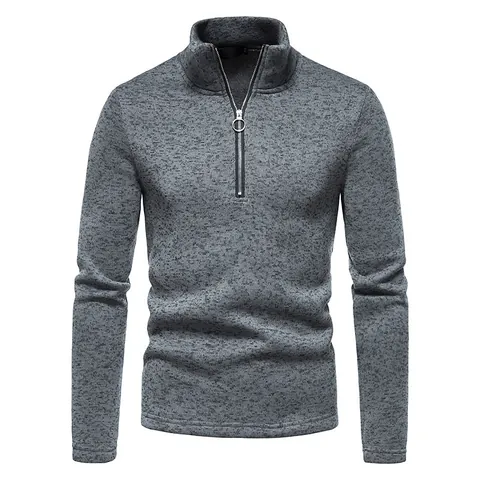 Men Half Zip Stand Collar Sweatshirt Fleece Lined Winter Pullover Solid Color Casual Long Sleeve Thermal Top