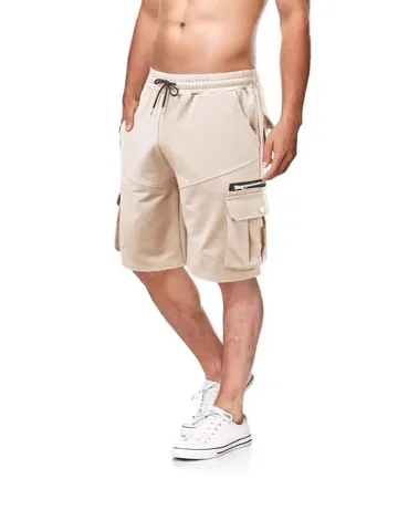 Men Cargo Shorts Multi Pockets Elastic Waist Drawstring Summer Loose Casual Bottoms Polyester Cotton Blend Shorts