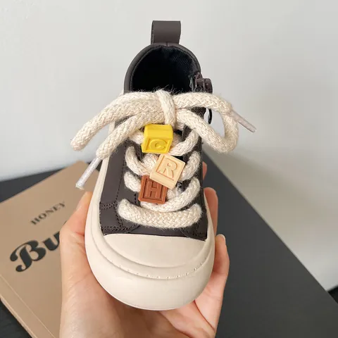 Toddler Baby Casual High Top Sneakers Microfiber Leather Soft Sole Non-slip Boots With Letter Block Decor Thick Rope Laces For Boys Girls