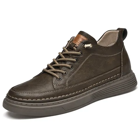Scarpe da Skateboard con Rialzo da Uomo in Crosta di Pelle Taglio Medio Casual Stile Workwear Grandi Dimensioni