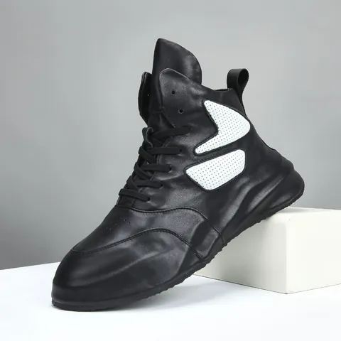 Bottines Martin à Tige Haute en Cuir de Vachette pour Hommes Chaussures Compensées Tendance Décontractées Sneakers Respirantes