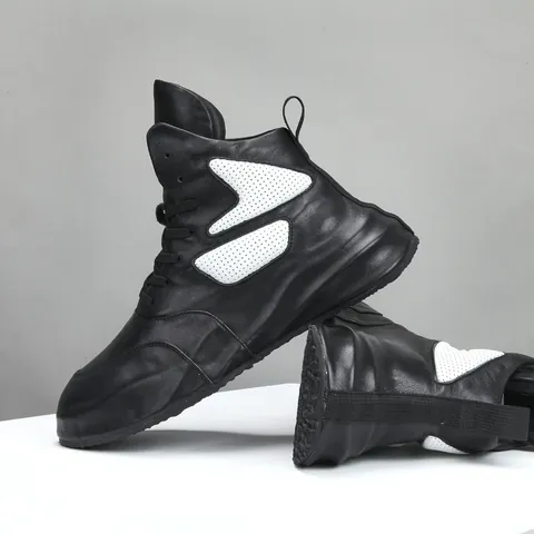 Bottines Martin à Tige Haute en Cuir de Vachette pour Hommes Chaussures Compensées Tendance Décontractées Sneakers Respirantes