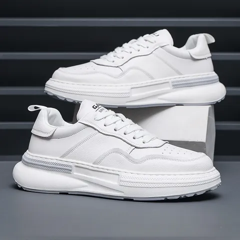 Men Genuine Leather Casual Board Shoes Thick Sole Trendy Panda Sneakers Breathable Low Top Lace Up Skate Shoes For Men