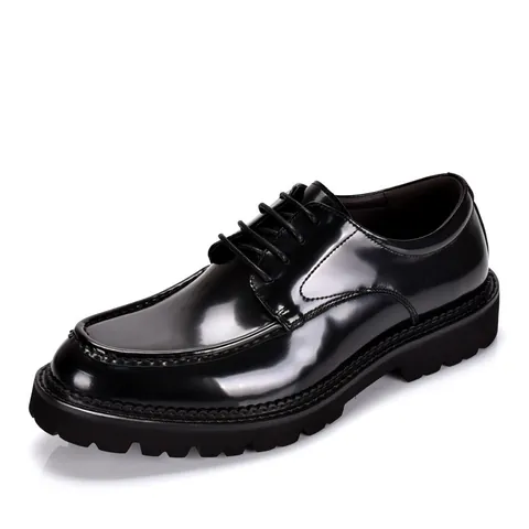 Men British Style Patent Leather Derby Shoes Business Casual Formal Wedding Shoes Height Increasing Lug Sole Oxford Shoes