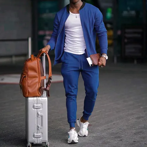 Herren Casual Smart Einfarbig Jacke Oberteil und Unterteil Set Stehkragen Reißverschluss Herbst Mode Outfits Für Outdoor Alltag