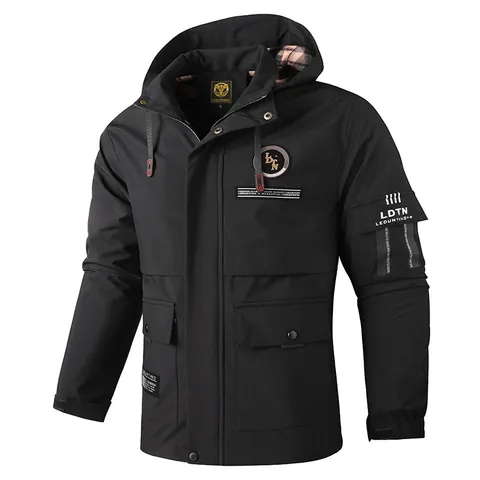 Herren Wasserdichte Kapuzenparka-Jacke Outdoor Winddichte Lässige Multi-Taschen-Polyester-Top Für Herbst Winter Freizeit
