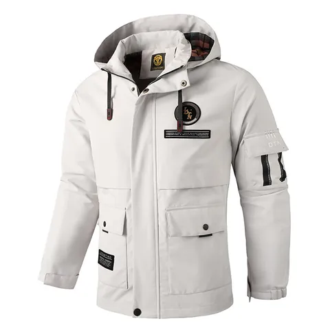Herren Wasserdichte Kapuzenparka-Jacke Outdoor Winddichte Lässige Multi-Taschen-Polyester-Top Für Herbst Winter Freizeit