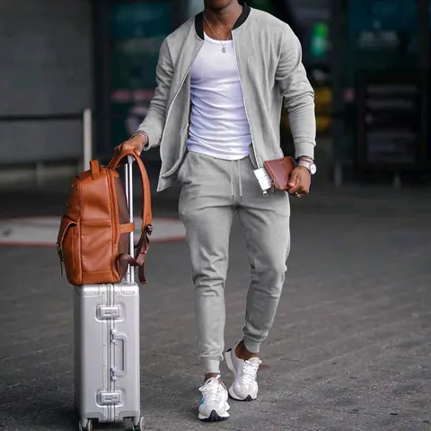 Herren Casual Smart Einfarbig Jacke Oberteil und Unterteil Set Stehkragen Reißverschluss Herbst Mode Outfits Für Outdoor Alltag