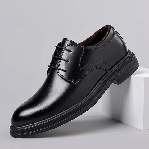 Herren Business Formelle Lederschuhe Echtes Rindsleder Dress Shoes Höhenvergrößernde Oxford Derby Hochzeit Bräutigam Winter Warm Fleece Gefütterte Schuhe