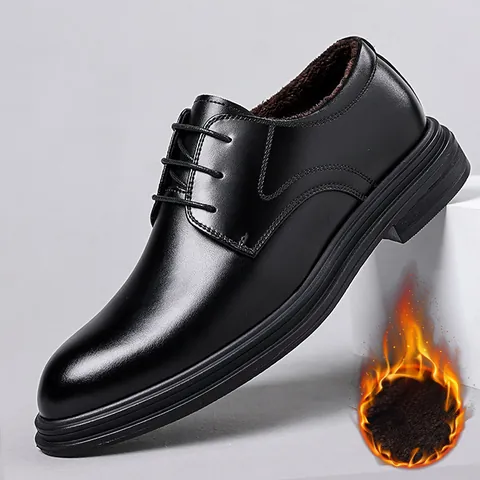 Scarpe in Pelle di Vacca Formale Business da Uomo Rialzate 6cm con Fodera in Pile Stile Britannico Scarpe per Matrimonio Antiscivolo Nero