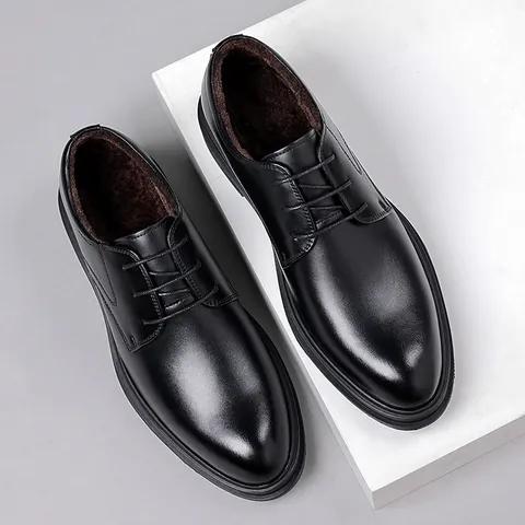 Scarpe in Pelle di Vacca Formale Business da Uomo Rialzate 6cm con Fodera in Pile Stile Britannico Scarpe per Matrimonio Antiscivolo Nero