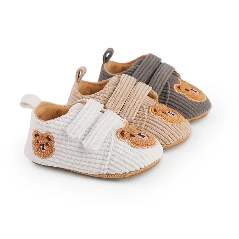 Cartoon Bear Baby Walking Shoes Corduroy Soft Sole Anti-Slip Toddler First Walkers Indoor Shoes For Infants