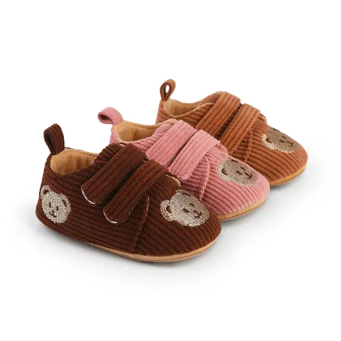 Soft Sole Baby First Walkers Corduroy Bear Embroidery Anti Slip Infant Shoes Newborn Toddler Prewalkers Boys Girls Casual Breathable Shoes