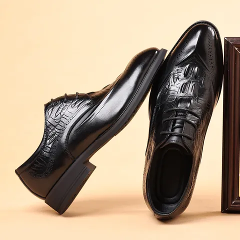 Zapatos de Vestir Brogue de Cuero de Vaca de Primera Capa para Hombre Estilo Británico Patrón de Cocodrilo Zapatos de Cuero