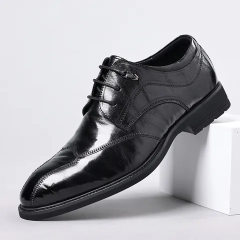 Zapatos de Cuero Formales de Negocios para Hombre Piel de Oveja Punta Estrecha Oxford Clásicos Negros de Boda