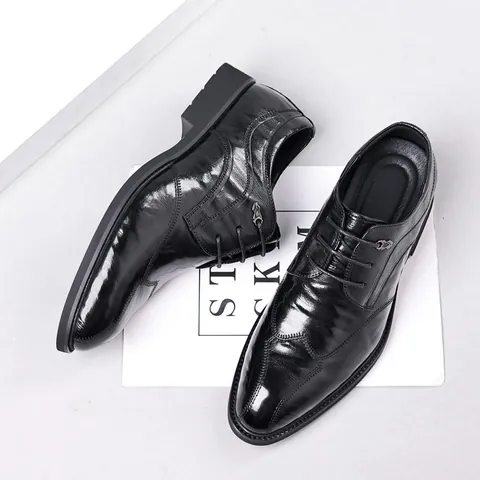 Zapatos de Cuero Formales de Negocios para Hombre Piel de Oveja Punta Estrecha Oxford Clásicos Negros de Boda