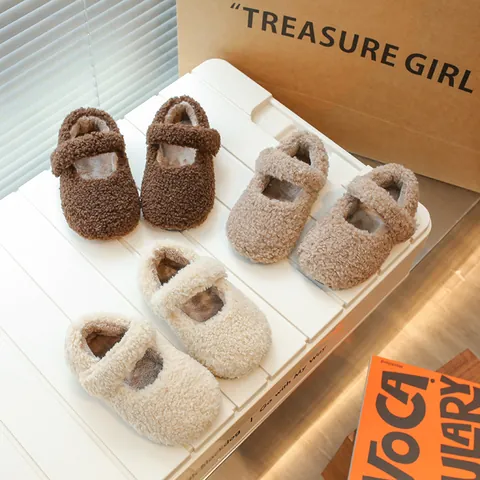 Kinder Kleinkinder Plüsch Baumwollschuhe Warm Korallenvlies Mary Jane Flauschige Schuhe Mit Klettverschluss Für Jungen Mädchen Herbst Winter Freizeitschuhe