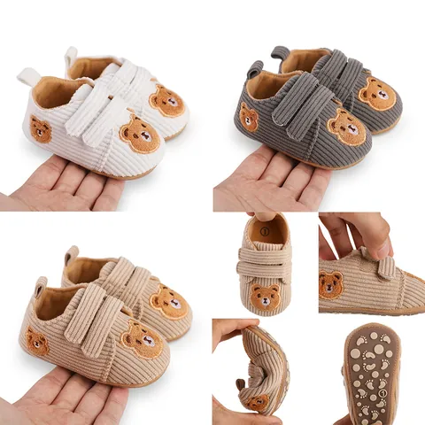 Cartoon Bear Baby Walking Shoes Corduroy Soft Sole Anti-Slip Toddler First Walkers Indoor Shoes For Infants