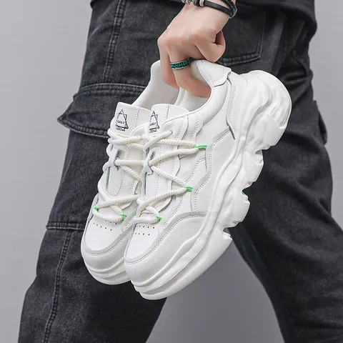 Men's Genuine Leather Chunky Old Daddy Shoes Fashion Dissolved Sole Platform Sneakers Casual Outdoor Versatile Hiking Shoes