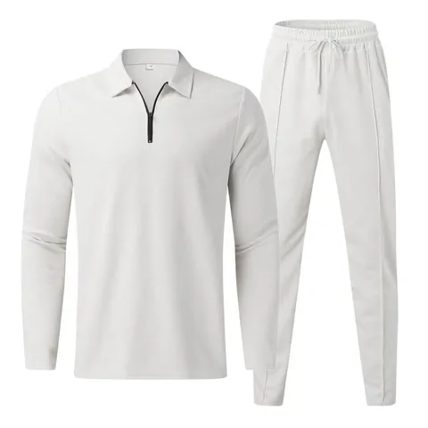Tuta Sportiva da Uomo Casual in Maglia a Nido d'Ape Completo Top e Pantaloni Maglia Polo a Manica Lunga Pantaloni Sportivi