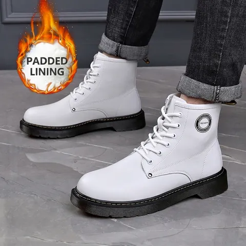 Botas Martin de Cuero Genuino para Hombre Forro Polar Cálido Otoño Invierno Impermeables Suela de Goma Botas Cortas Casuales