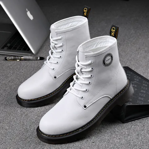 Botas Martin de Cuero Genuino para Hombre Forro Polar Cálido Otoño Invierno Impermeables Suela de Goma Botas Cortas Casuales