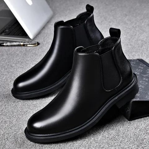 Herren Chelsea Boots Rinderspaltleder Stiefeletten Business Casual Slipper Warm Rutschfeste Weiche Sohle Stiefel Für Den Winter Komfort Im Freien
