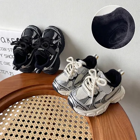 Zapatillas de Invierno para Niños con Forro Polar Cálidas Antideslizantes de Cuero de Microfibra y Malla Zapatos Daddy para Niños Pequeños Niños Niñas Zapatos para Correr