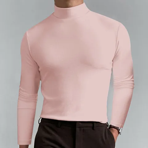Maglietta da Uomo a Manica Lunga con Collo Alto Slim Fit Tinta Unita in Seta di Latte Morbido Strato di Base per Primavera Autunno