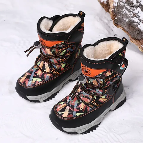 Kinder Winter Schneestiefel Jungen Mädchen Warm Plüsch Gefüttert Wasserdicht Rutschfest Outdoor Weltraum Planet Muster Kleinkind Stiefel
