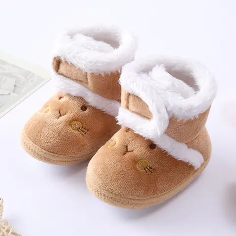 Infant First Walker Shoes Warm Coral Velvet Cartoon Bear Rabbit Embroidery Soft Sole Anti-Slip Toddler Cotton Winter Shoes