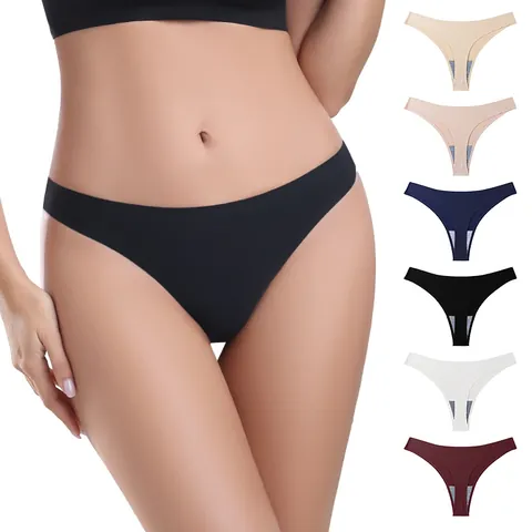 Women Seamless Ice Silk Panties Sexy Low Waist Cotton Crotch Breathable No Show Sport Thong Lingerie Nylon Underwear