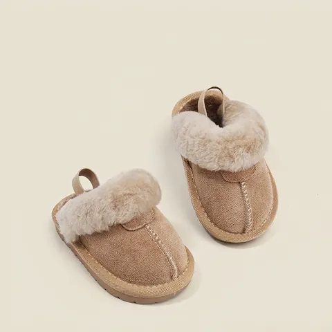 Toddler Kids Winter Fleece Lined Warm Cotton Shoes Nubuck Leather Baby First Walkers Non-slip Indoor Outdoor Slipper Shoes