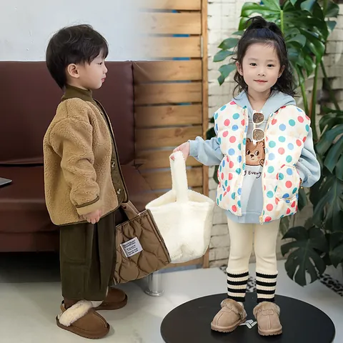 Toddler Kids Winter Fleece Lined Warm Cotton Shoes Nubuck Leather Baby First Walkers Non-slip Indoor Outdoor Slipper Shoes
