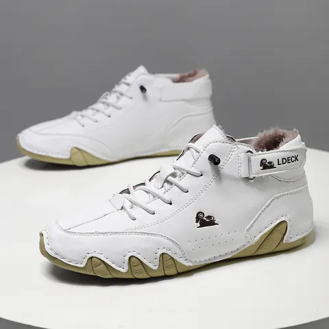 Men's Winter Martin Boots Microfiber Leather Fleece Lined Warm Snow Boots Non-slip Octopus Sole High Top Casual Cotton Shoes