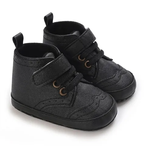 Baby First Walkers High Top PU Leather Brogue Boots Anti-Slip Soft Sole Infant Toddler Breathable Shoes For 0-1 Year Old Boys Girls