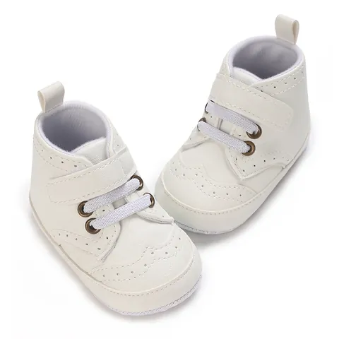Infant Baby Soft Sole Walking Shoes Brogue Faux Leather First Walker Shoes For Toddlers Hook And Loop Anti-Slip High Top Sneakers