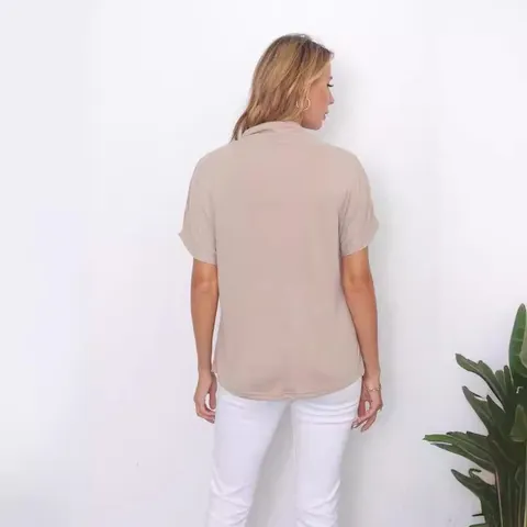 Women's Loose Mock Neck Batwing Sleeve T-Shirt Plus Size Cotton Polyester Blend Solid Color Short Sleeve Casual Top