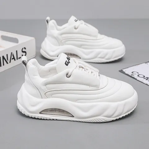 Men Trendy Cattle Hide Platform Daddy Shoes Fall Winter New Color Block Bread Shoes Height Increasing Air Cushion Sneakers