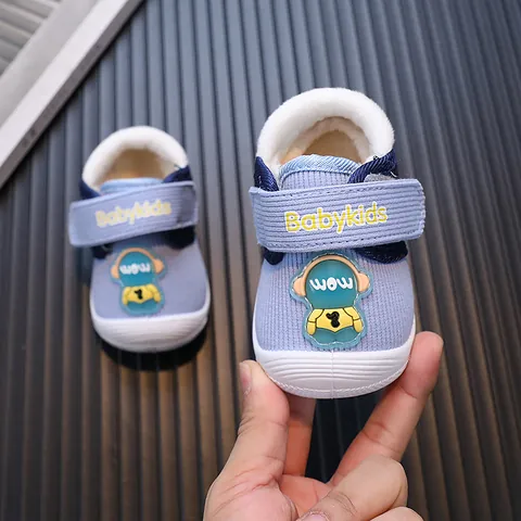 Winter Warme Fleece Gefütterte Baby Lauflernschuhe Cartoon Cord Weiche Sohle Rutschfeste Quietschschuhe Kleinkind Baumwolle Schneestiefel