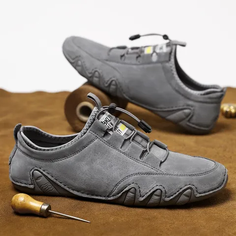 Mocasines Casuales de Cuero Genuino para Hombre Estilo Pulpo Zapatos Deportivos Transpirables de Gamuza Talla Grande Zapatillas Planas Antideslizantes