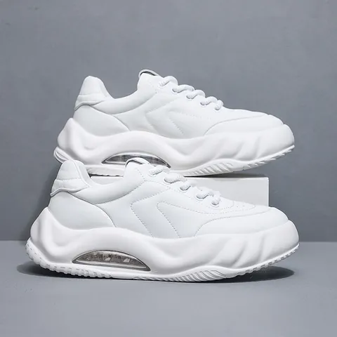 Men Chunky Dad Shoes Thick Sole Air Cushion Sneakers Cowhide Leather Casual Bread Shoes 2023 Autumn Winter Walking Shoes